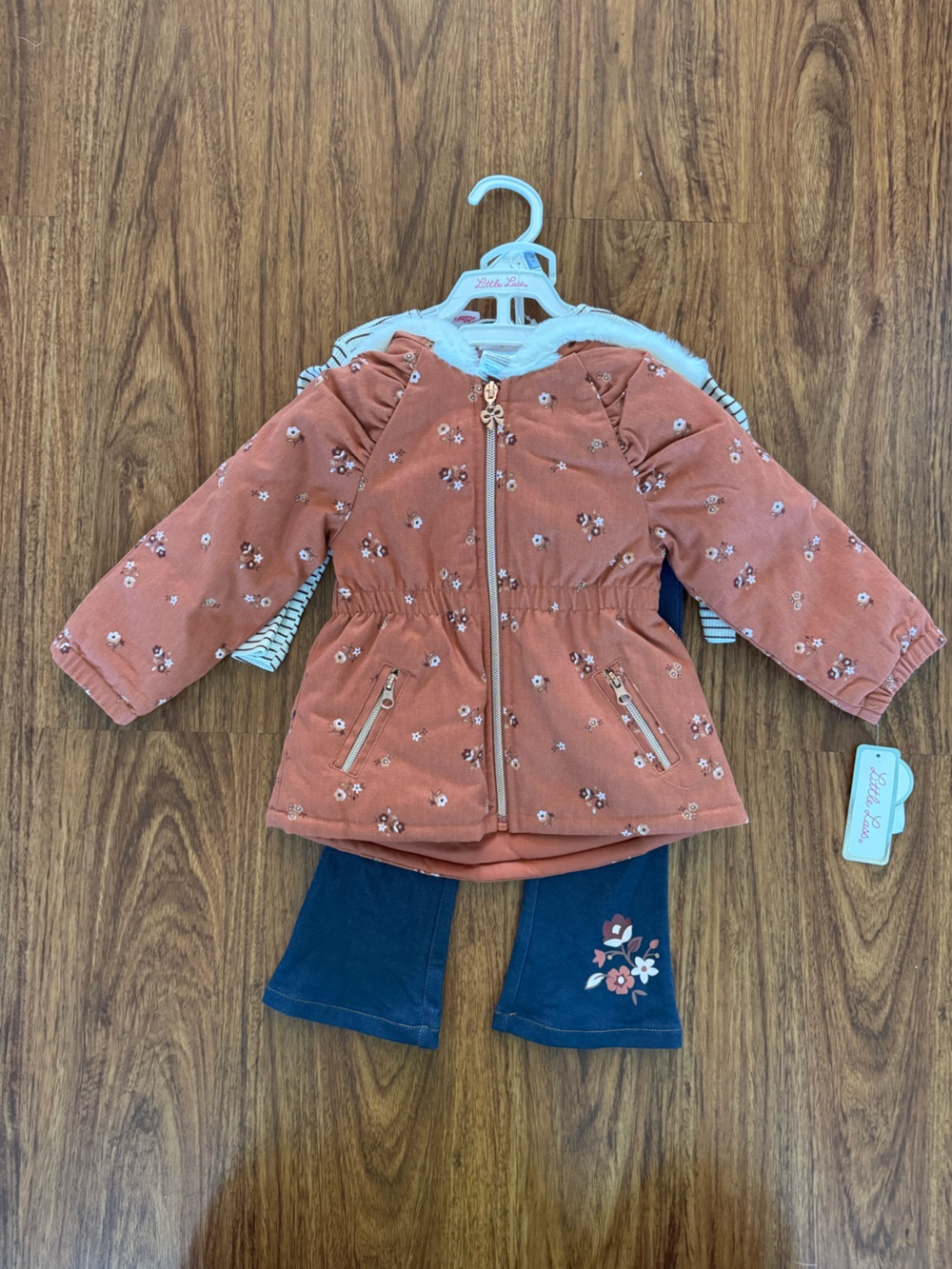 Little Lass Rust Floral Toddler Coat Set with Navy Floral Pants